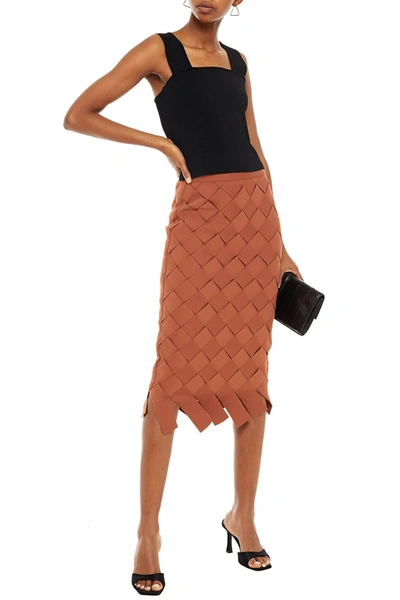 Shop Herve Leger Basketweave Bandage Midi Skirt In Light Brown