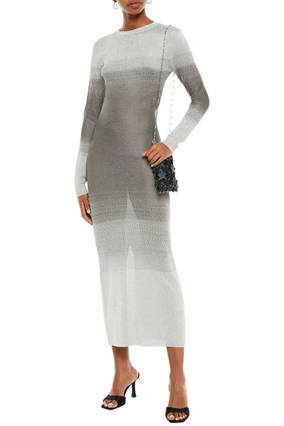 Shop Rabanne Dégradé Metallic Stretch-knit Maxi Dress In Silver