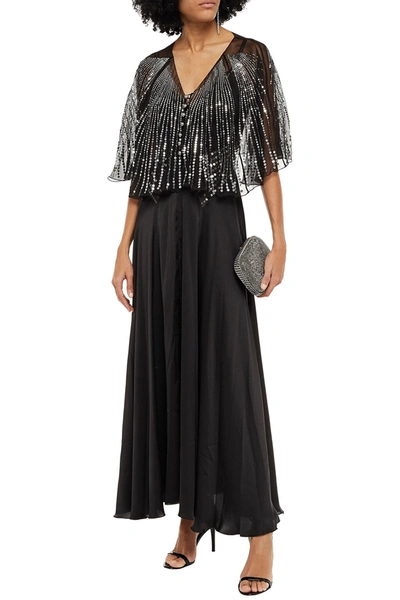 Shop Rabanne Sequin-embellished Chiffon And Satin Maxi Dress In Black