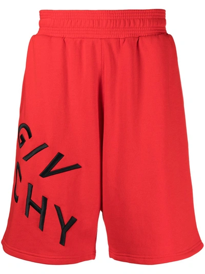 Shop Givenchy Embroidered-logo Track Shorts In Red