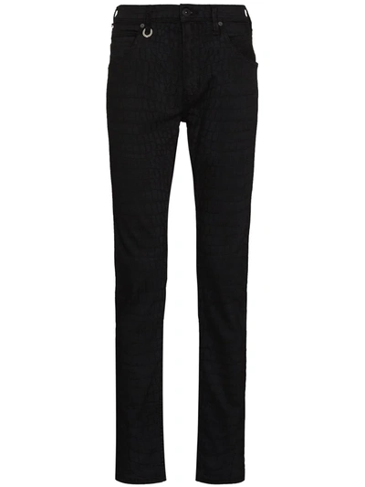 Shop Paige Lennox Crocodile-effect Slim-fit Jeans In Black