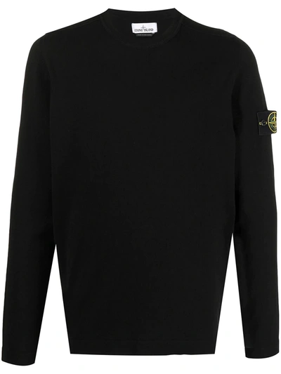 Shop Stone Island Logo Patch Knitted Jumper In Blue