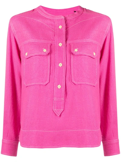 Shop Isabel Marant Collarless Denim Shirt In Pink