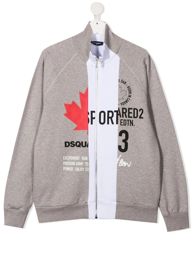 Shop Dsquared2 Teen Logo Print Zipped Sweatshirt In Grey