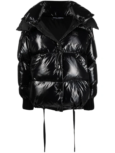 Shop Dolce & Gabbana Logo Patch Padded Jacket In Black
