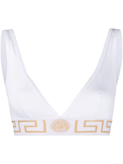 Shop Versace Greca Border Triangle Bralette In White