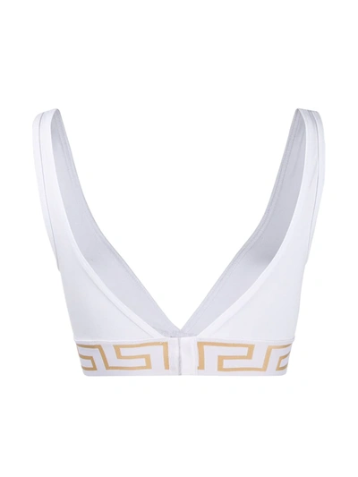 Shop Versace Greca Border Triangle Bralette In White