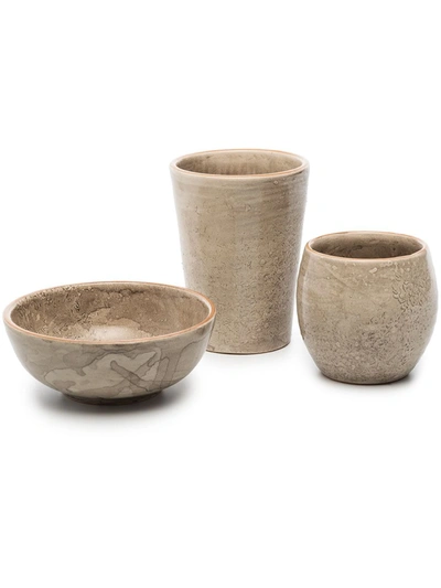 Shop Brunello Cucinelli Glazed-finish Ceramic Bowl And Tumbler Set In Neutrals