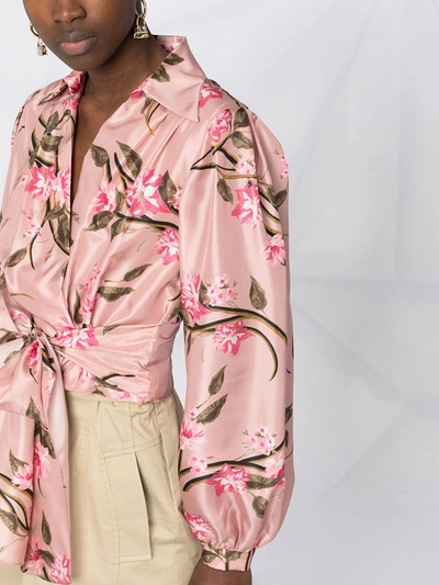 Shop Alberta Ferretti Floral Print Silk Blouse In Pink