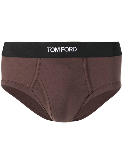 Shop Tom Ford Logo-waistband Boxers In Brown