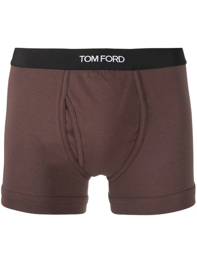 Tom Ford Logo-waistband Cotton Boxers In Brown