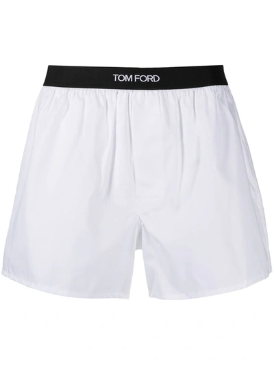 Tom Ford White Crewneck T-shirt With Tf Embroidery In Lyocell And Cotton Blend Man In White