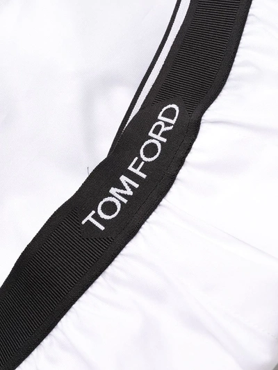 Tom Ford White Crewneck T-shirt With Tf Embroidery In Lyocell And Cotton Blend Man In White
