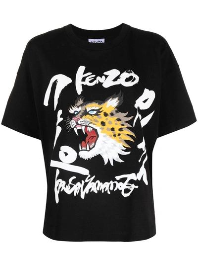 Shop Kenzo Printed Cotton T-shirt In Black