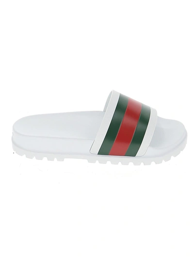 Shop Gucci Web Slide Sandals In White