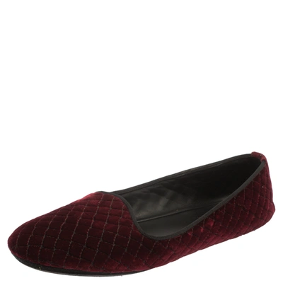 Pre-owned Bottega Veneta Burgundy Velvet Smoking Slip On Loafers Size 39.5