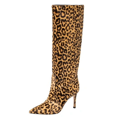 Pre-owned Gianvito Rossi Beige Leopard Print Calfhair Hunter Boots Size 36.5