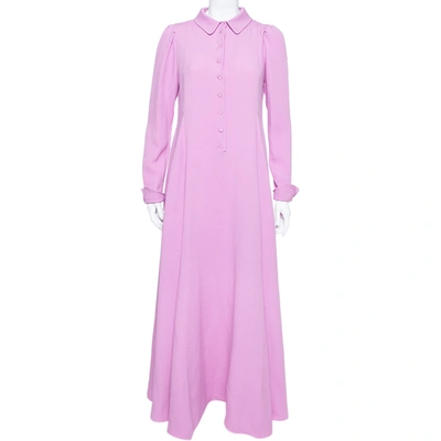 Pre-owned Valentino Lilac Silk Crepe Collared Maxi Dress M In Pink