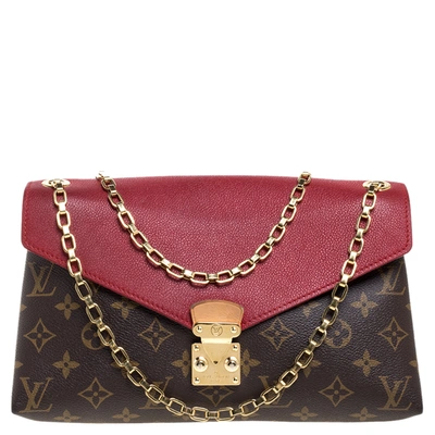 Pre-owned Louis Vuitton Red And Brown Monogram Canvas Pallas Chain Bag
