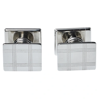 Pre-owned Montblanc Silver Tone Checked Pattern Essential Sartorial Cufflinks