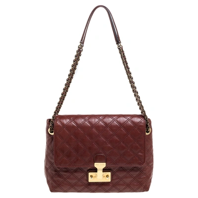 Pre-owned Marc Jacobs Maroon Quilted Leather Large Baroque Single Shoulder Bag In Brown
