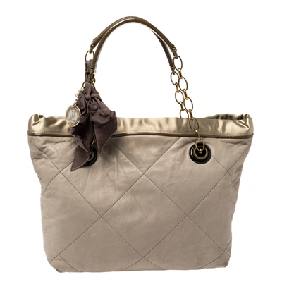 Pre-owned Lanvin Grey/olive Green Quilted Leather Amalia Cabas Tote