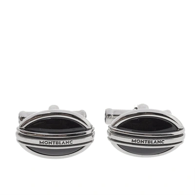 Pre-owned Montblanc Stainless Steel & Black Onyx Oval Cufflinks