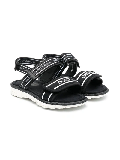 Shop Dolce & Gabbana Chunky Logo-print Sandals In Black