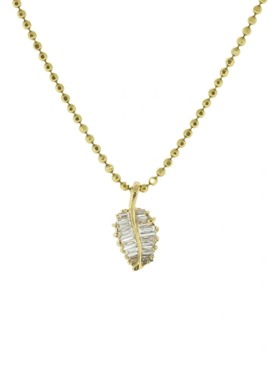 Shop Anita Ko Beaded Chain Palm Leaf Necklace In Gold