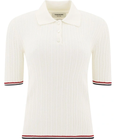 Shop Thom Browne Women's White Cotton Polo Shirt