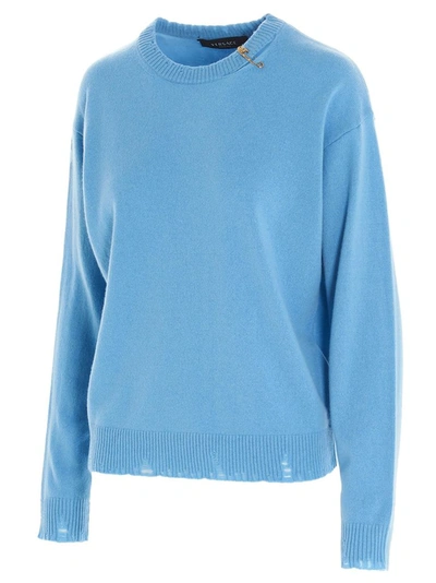 Shop Versace Women's Light Blue Cashmere Sweater
