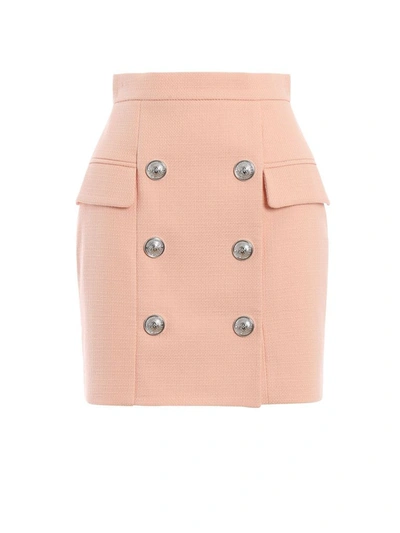 Shop Balmain Women's Pink Cotton Skirt