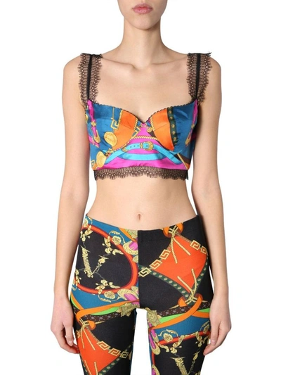 Versace Multicolor Greek Key-print Silk Bralette Top In Multicolor