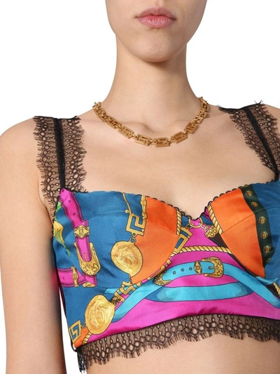 Versace Multicolor Greek Key-print Silk Bralette Top In Multicolor