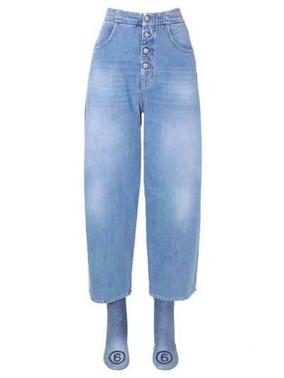 Shop Maison Margiela Women's Blue Cotton Jeans