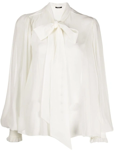 Shop Balmain Women's White Silk Blouse