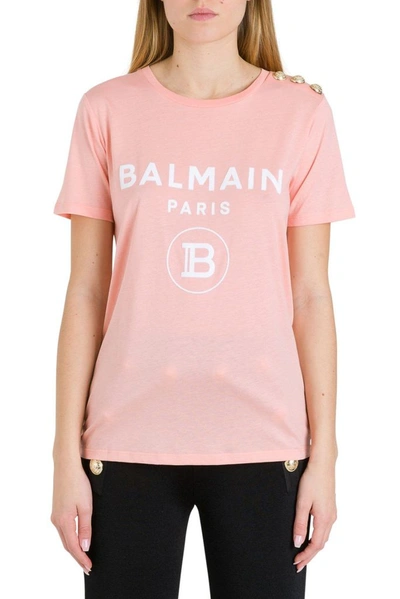 Shop Balmain Women's Pink Cotton T-shirt