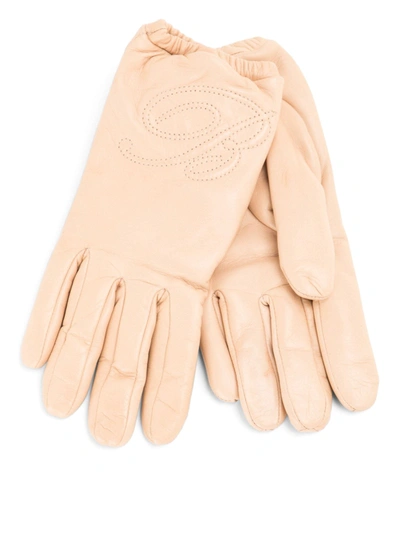 Shop Blumarine Beige Leather Gloves