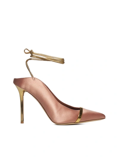 Shop Malone Souliers Amie 100 Satin And Leather Mules In Blush Gold