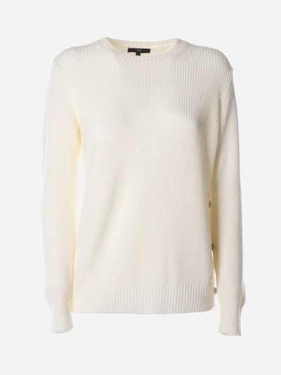 Shop Fay Crewneck Sweater With Side Buttons In Bianco Latte