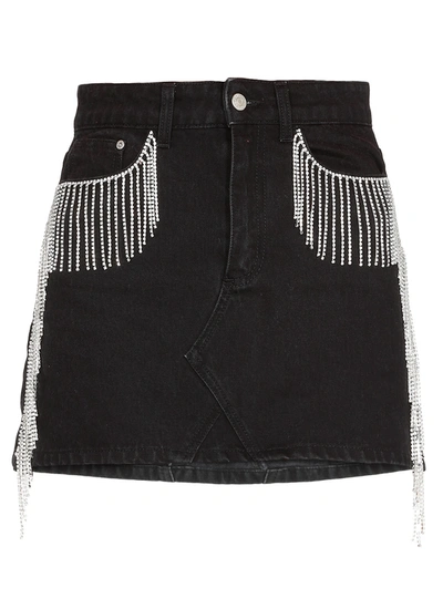 Shop Chiara Ferragni Fringes Denim Skirt In Black
