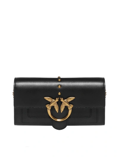 Shop Pinko Love Simply 3 Leather Wallet Bag In Black