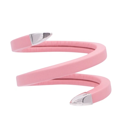 Shop Bottega Veneta Leather Cuff Bracelet In Pink