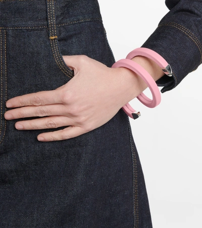 Shop Bottega Veneta Leather Cuff Bracelet In Pink