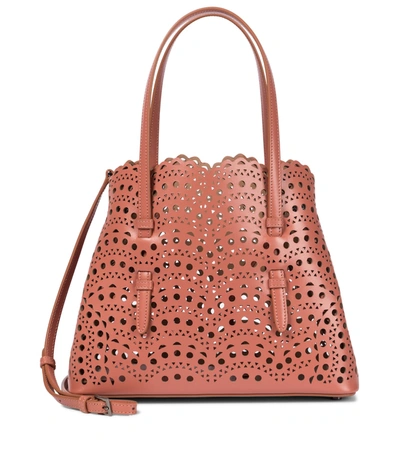 Shop Alaïa Mina 25 Small Leather Tote In Brown