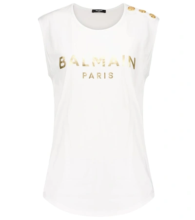 Shop Balmain Logo Cotton Tank Top In White