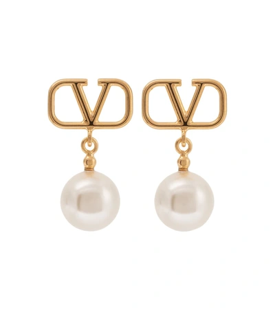 Shop Valentino Vlogo Faux Pearl Earrings In Gold