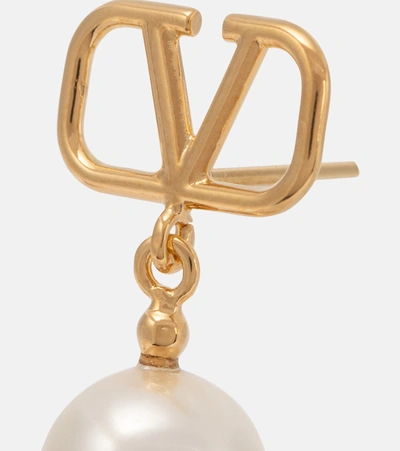 Shop Valentino Vlogo Faux Pearl Earrings In Gold