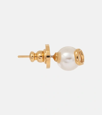 Shop Valentino Vlogo Faux Pearl Earrings In White