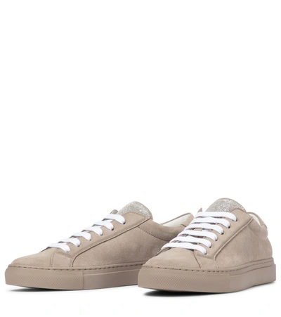 Shop Brunello Cucinelli Embellished Suede Sneakers In Brown